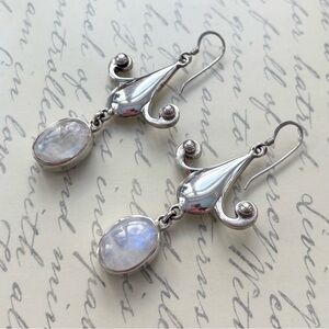 Large & Heavy Sterling Silver Rainbow Moonstone Earrings